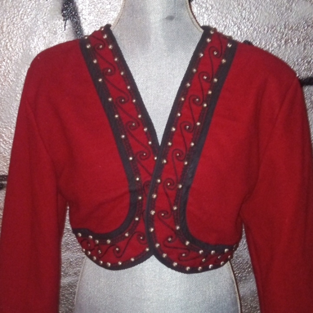 Elegant Red Wool Women's Bolero style with Stud Accents